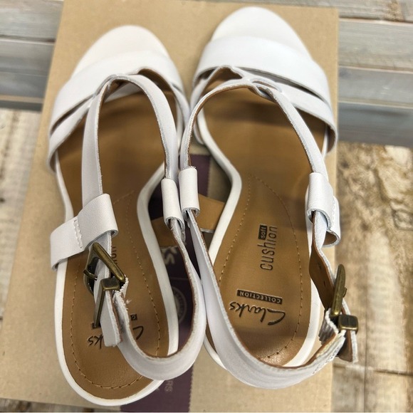 New Clarks Jaelyn Fog White Leather Block Heel Sandals Slingback Comfort 7.5M - Picture 5 of 8